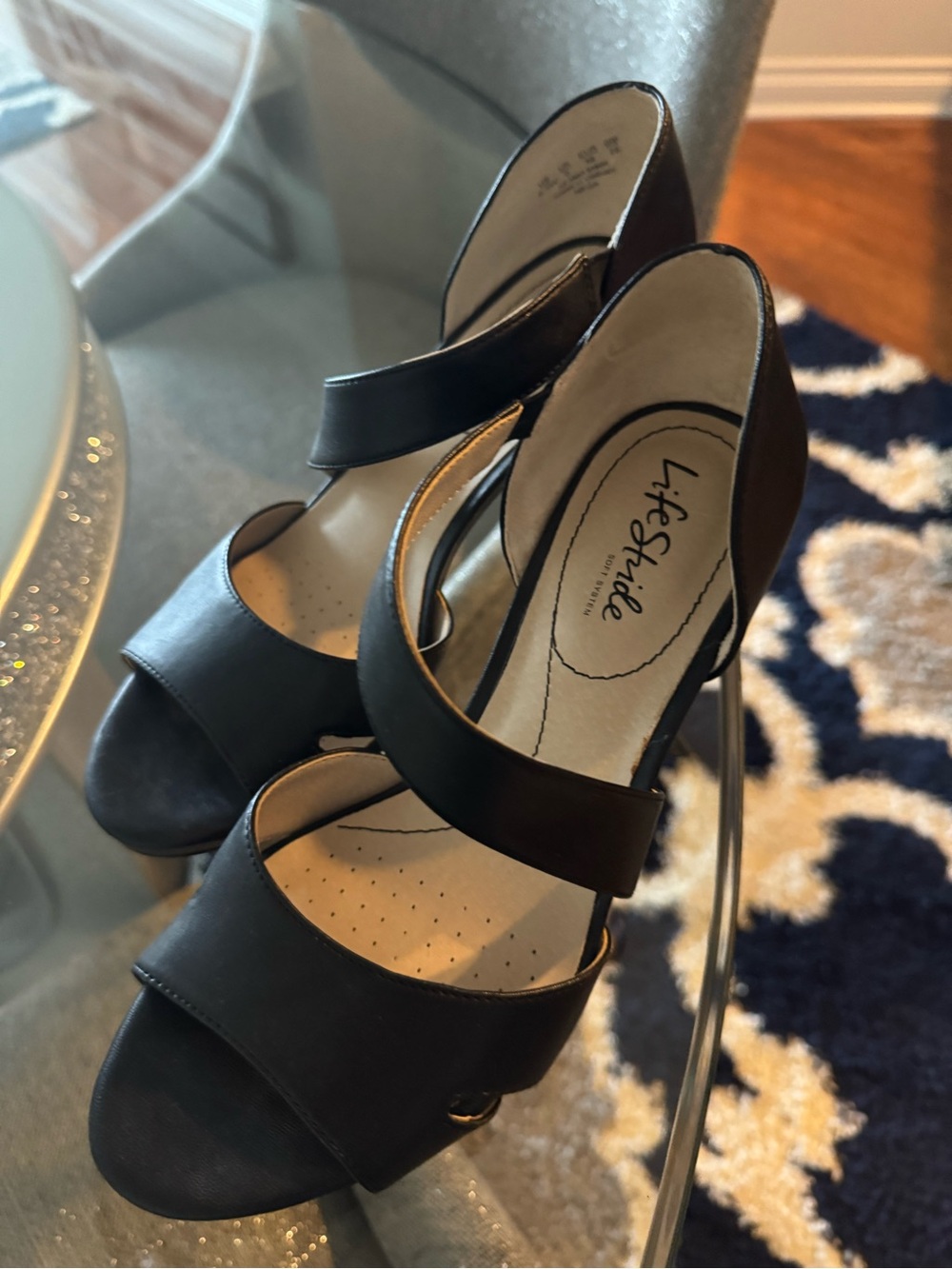 Life Stride Black Open-Toe Ankle-Strap Heels
